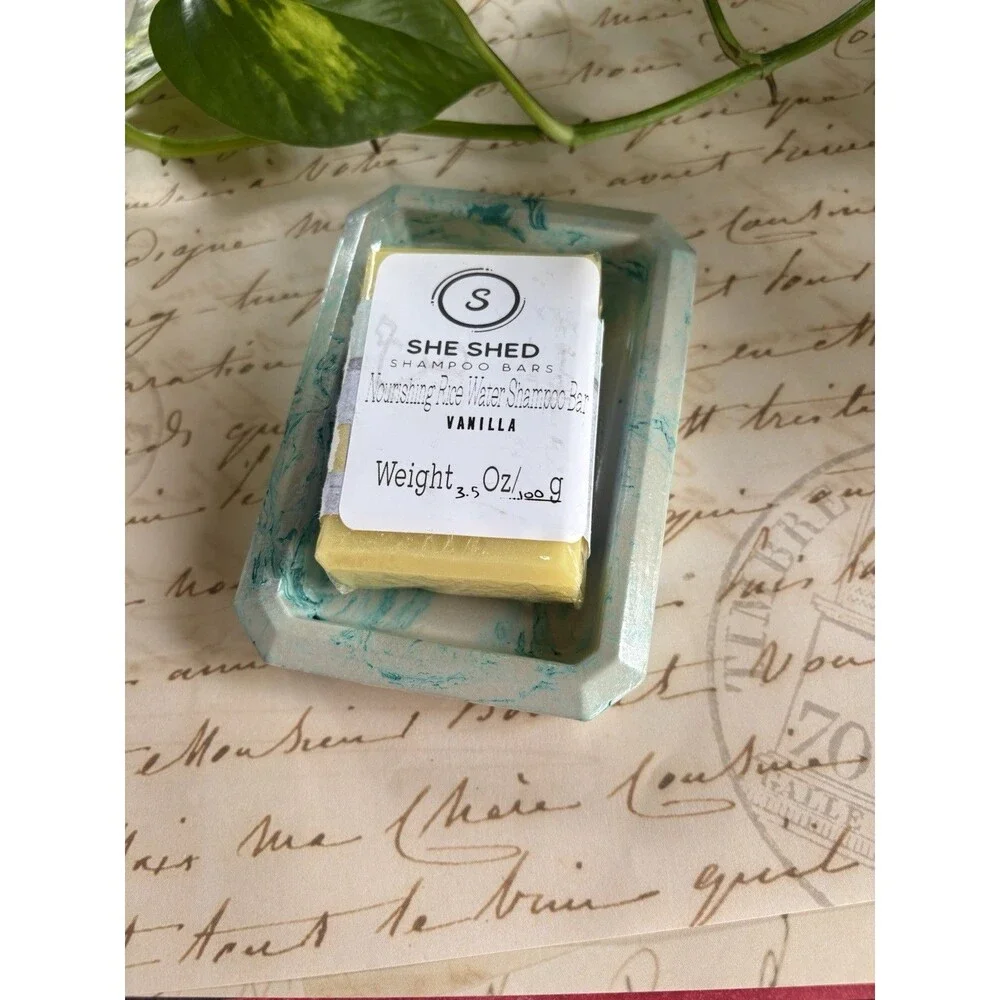 Handmade Soap Dish Cement Soap Holder Bathroom Kitchen Marbled Teal